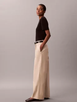 Calvin Klein Stretch-Chino-Plissee Hose mit weitem Bein^Damen Hosen & Shorts