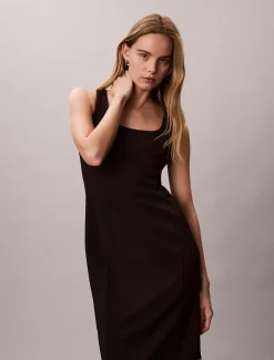 Calvin Klein Stretch-Krepp-Kleid mit U-Ausschnitt^Damen Kleider & Röcke