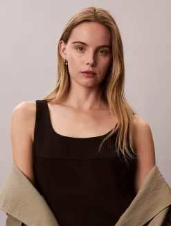 Calvin Klein Stretch-Krepp-Kleid mit U-Ausschnitt^Damen Kleider & Röcke