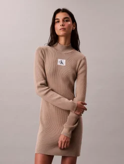 Calvin Klein Strickkleid aus Baumwolle mit Rollkragen^Damen Kleider & Röcke