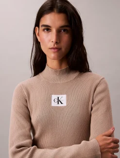 Calvin Klein Strickkleid aus Baumwolle mit Rollkragen^Damen Kleider & Röcke