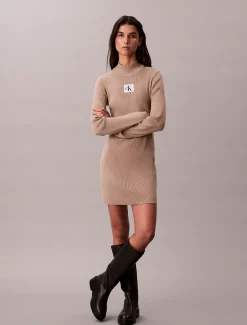 Calvin Klein Strickkleid aus Baumwolle mit Rollkragen^Damen Kleider & Röcke
