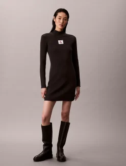Calvin Klein Strickkleid aus Baumwolle mit Rollkragen^Damen Kleider & Röcke