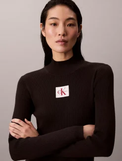 Calvin Klein Strickkleid aus Baumwolle mit Rollkragen^Damen Kleider & Röcke