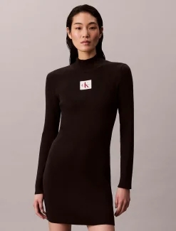 Calvin Klein Strickkleid aus Baumwolle mit Rollkragen^Damen Kleider & Röcke