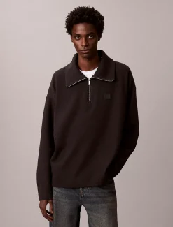 Calvin Klein Sweatshirt aus angerautem Rippenstoff mit Viertelreißverschluss und Emblem-Logo^Herren Hoodies & Sweatshirts