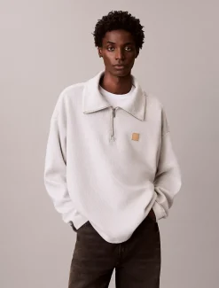 Calvin Klein Sweatshirt aus angerautem Rippenstoff mit Viertelreißverschluss und Emblem-Logo^Herren Hoodies & Sweatshirts