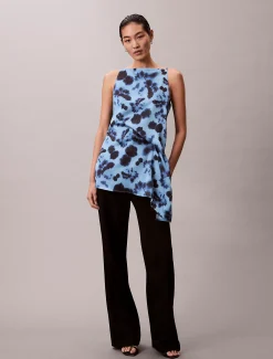 Calvin Klein Tanktop aus Satin mit Print und gedrehter Drapierung^Damen Hemden & Blusen|T-shirts & Tops