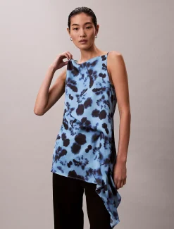 Calvin Klein Tanktop aus Satin mit Print und gedrehter Drapierung^Damen Hemden & Blusen|T-shirts & Tops