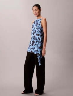 Calvin Klein Tanktop aus Satin mit Print und gedrehter Drapierung^Damen Hemden & Blusen|T-shirts & Tops