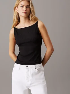 Calvin Klein Top mit offenem Rücken und Logo Tape^Damen T-shirts & Tops