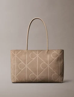 Calvin Klein Tote Bag aus Wildleder mit geprägtem Emblem-Logo^Damen Tote Bags|Taschen