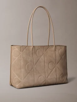 Calvin Klein Tote Bag aus Wildleder mit geprägtem Emblem-Logo^Damen Tote Bags|Taschen