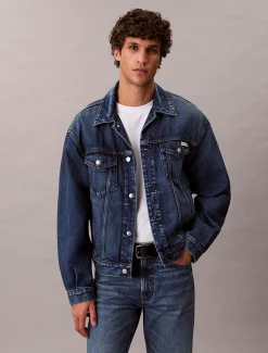 Calvin Klein Trucker-Jacke aus Denim im 90er Jahre Look^Herren Jeansjacken|JackenFrisch Eingetroffen