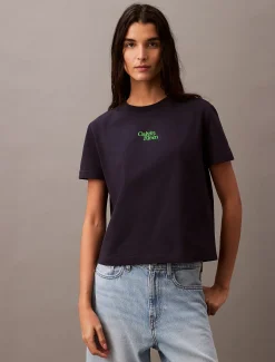 Calvin Klein T-Shirt mit geflocktem Logo^Damen T-shirts & Tops