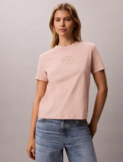 Calvin Klein T-Shirt mit metallisch-glänzendem Logo^Damen T-shirts & Tops
