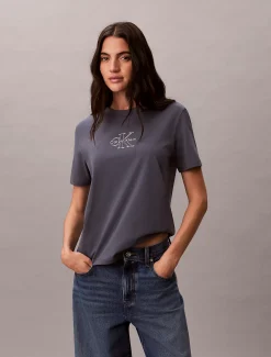 Calvin Klein T-Shirt mit metallisch-glänzendem Logo^Damen T-shirts & Tops