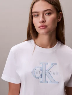 Calvin Klein T-Shirt mit Monogramm-Applikation^Damen T-shirts & Tops
