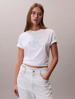 Calvin Klein T-Shirt mit Monogramm-Applikation^Damen T-shirts & Tops