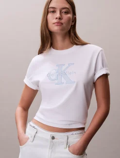 Calvin Klein T-Shirt mit Monogramm-Applikation^Damen T-shirts & Tops