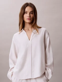 Calvin Klein Tunika-Hemd aus Leinen-Mix^Damen Hemden & Blusen