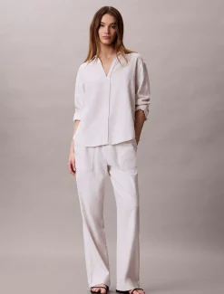 Calvin Klein Tunika-Hemd aus Leinen-Mix^Damen Hemden & Blusen