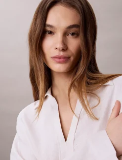 Calvin Klein Tunika-Hemd aus Leinen-Mix^Damen Hemden & Blusen