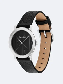 Calvin Klein Uhr mit Lederarmband und durchgehendem Monogramm^Damen Uhren & Schmuck