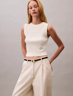 Calvin Klein Weich gerippte Weste mit Rundhalsausschnitt^Damen T-shirts & Tops|Strickdesigns
