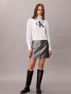 Calvin Klein Weicher Pullover aus Chenille mit Rollkragen^Damen Strickdesigns