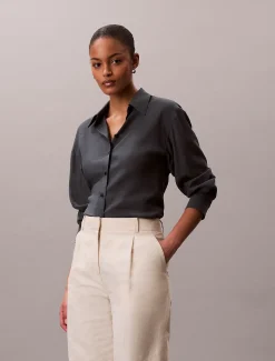 Calvin Klein Weiches Voile-Hemd mit gedrehter Rückenpartie^Damen T-shirts & Tops|Hemden & Blusen