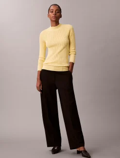 Calvin Klein Weit geschnittenes geripptes Top mit Stehkragen^Damen Strickdesigns