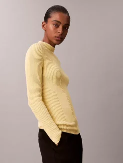 Calvin Klein Weit geschnittenes geripptes Top mit Stehkragen^Damen Strickdesigns