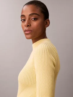 Calvin Klein Weit geschnittenes geripptes Top mit Stehkragen^Damen Strickdesigns