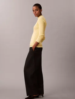 Calvin Klein Weit geschnittenes geripptes Top mit Stehkragen^Damen Strickdesigns