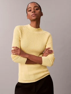 Calvin Klein Weit geschnittenes geripptes Top mit Stehkragen^Damen Strickdesigns