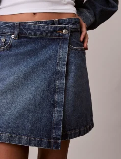 Calvin Klein Wickel-Minirock aus Denim^Damen Kleider & Röcke