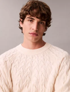 Calvin Klein Zopfstrick-Pullover mit Rundhalsausschnitt aus Lamwollgemisch^Herren Strickdesigns