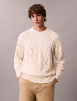 Calvin Klein Zopfstrick-Pullover mit Rundhalsausschnitt aus Lamwollgemisch^Herren Strickdesigns