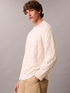 Calvin Klein Zopfstrick-Pullover mit Rundhalsausschnitt aus Lamwollgemisch^Herren Strickdesigns