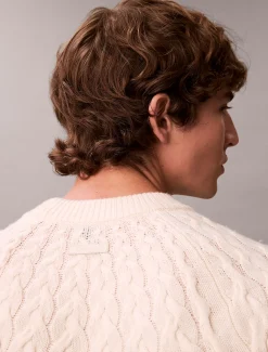 Calvin Klein Zopfstrick-Pullover mit Rundhalsausschnitt aus Lamwollgemisch^Herren Strickdesigns