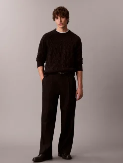 Calvin Klein Zopfstrick-Pullover mit Rundhalsausschnitt aus Lamwollgemisch^Herren Strickdesigns