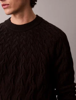 Calvin Klein Zopfstrick-Pullover mit Rundhalsausschnitt aus Lamwollgemisch^Herren Strickdesigns