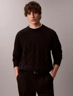 Calvin Klein Zopfstrick-Pullover mit Rundhalsausschnitt aus Lamwollgemisch^Herren Strickdesigns