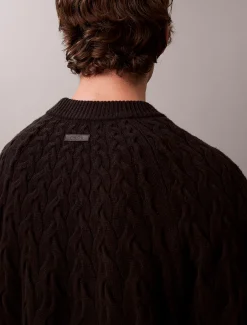 Calvin Klein Zopfstrick-Pullover mit Rundhalsausschnitt aus Lamwollgemisch^Herren Strickdesigns