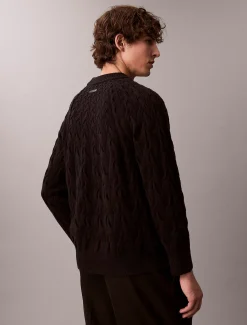 Calvin Klein Zopfstrick-Pullover mit Rundhalsausschnitt aus Lamwollgemisch^Herren Strickdesigns