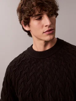 Calvin Klein Zopfstrick-Pullover mit Rundhalsausschnitt aus Lamwollgemisch^Herren Strickdesigns