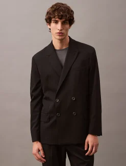 Calvin Klein Zweireihiger Blazer aus Wolle^Herren Anzüge|JackenFrisch Eingetroffen
